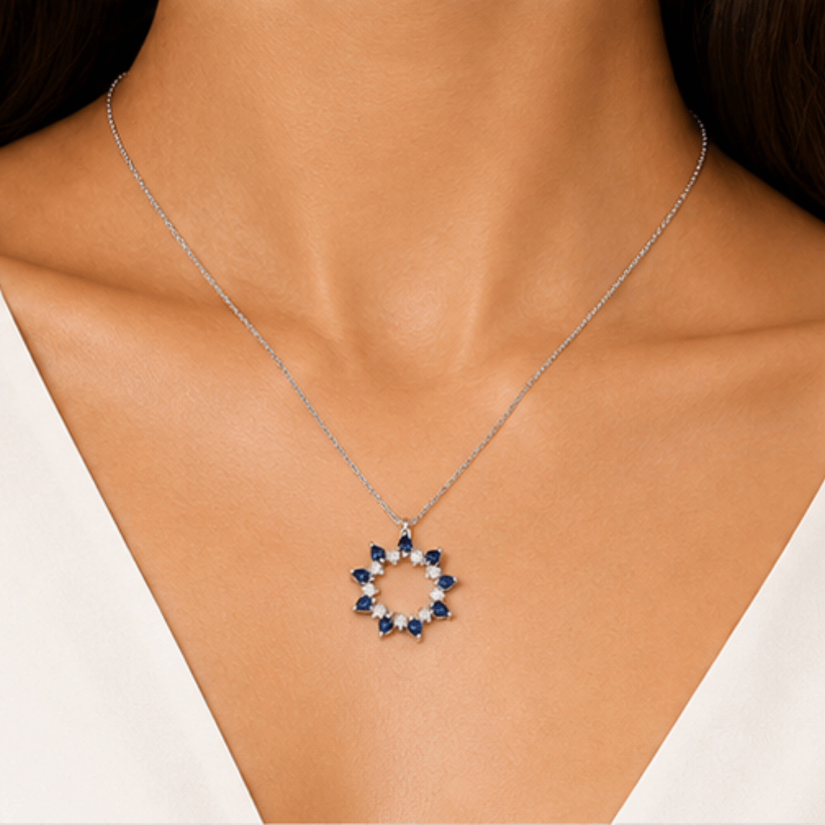 Azure Halo Sapphire Necklace