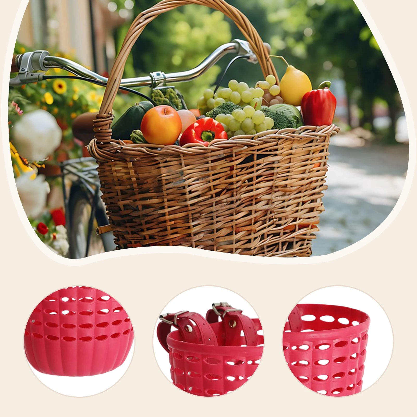 Kids Bike Basket Durable Storage Basket with Adjustable PU Straps Handlebar Basket for Children Girls.