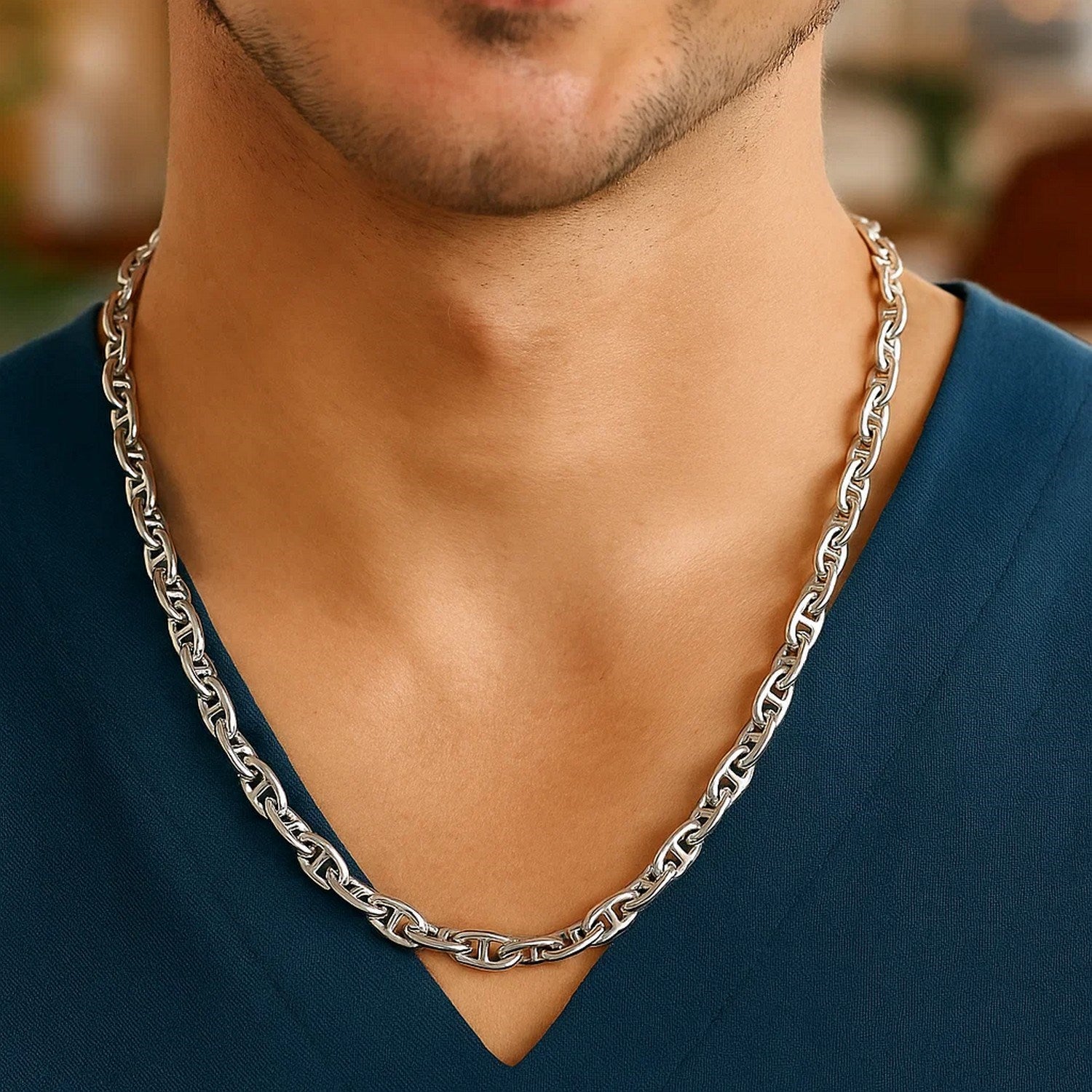 Sterling Silver Anchor Chain Necklace (6.40 mm)