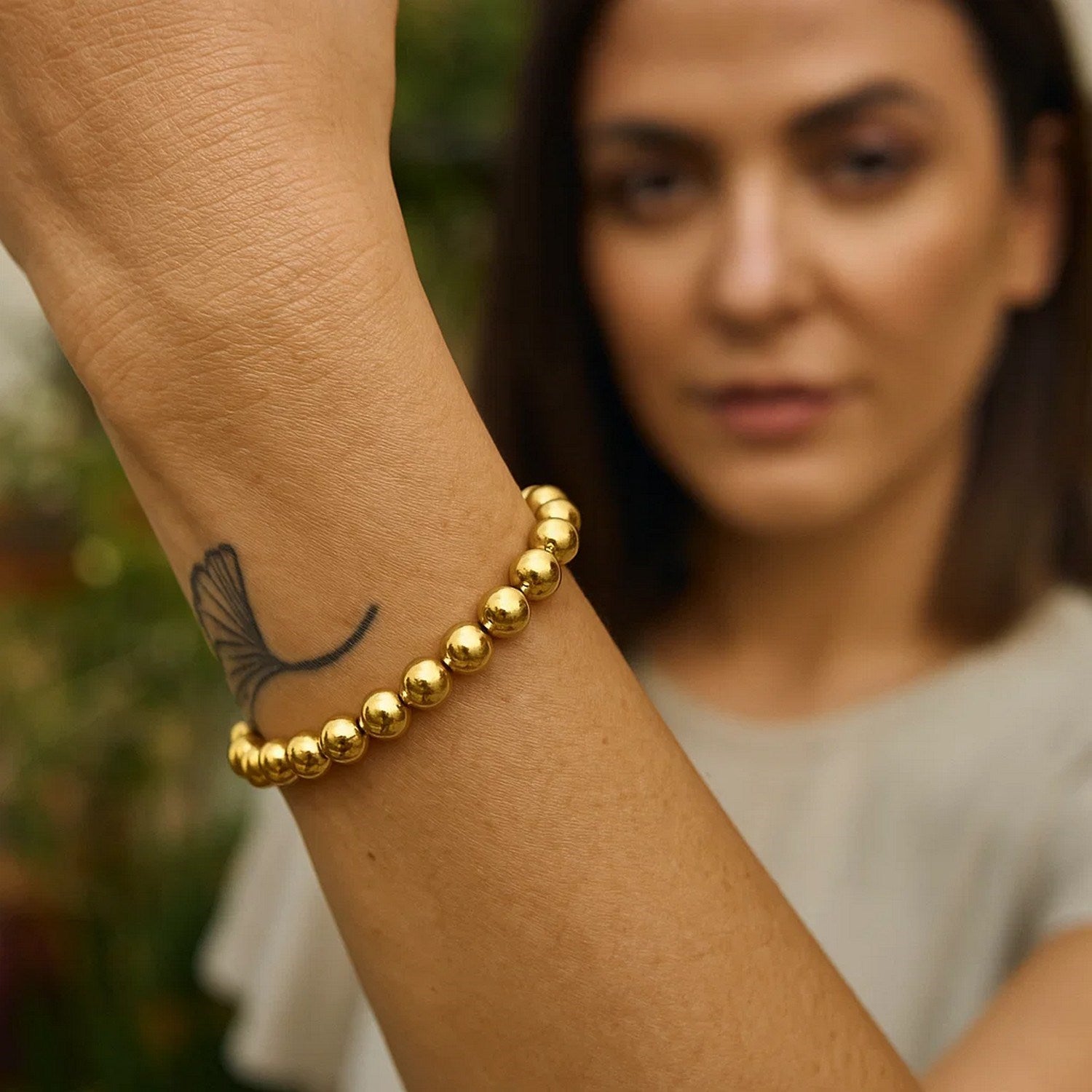 Sterling Silver Yellow Gold Plated Bold Bead Bracelet