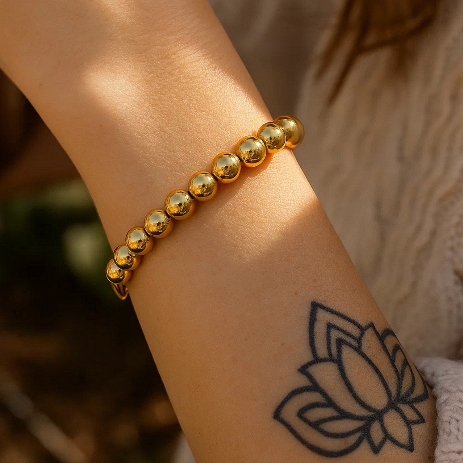Sterling Silver Yellow Gold Plated Bold Bead Bracelet