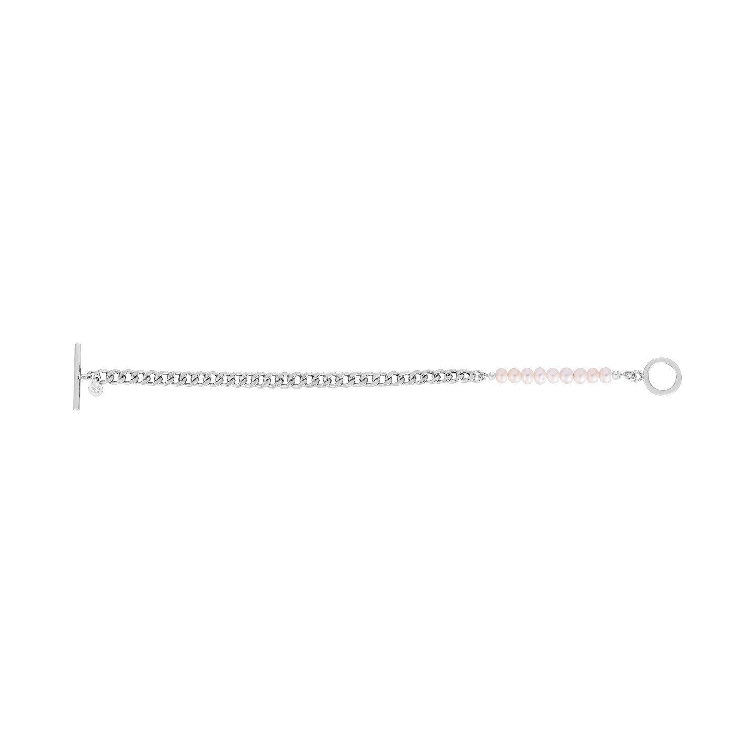 Sterling Silver Rhodium Plated Pearl Pearl Curb Toggle Bracelet (4.50 mm)