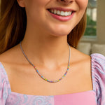 Sterling Silver Rhodium Plated Rainbow CZ Necklace