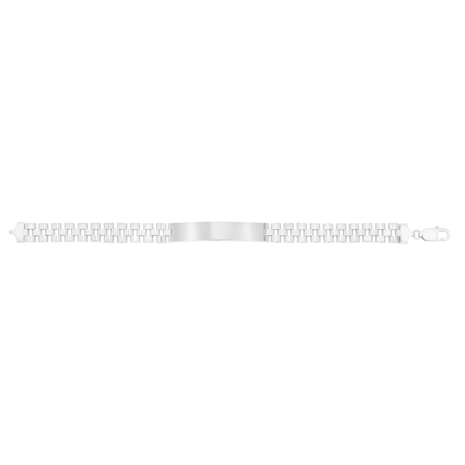 Sterling Silver Rhodium Plated Railroad Chain ID Bracelet