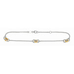 14k Yellow Gold and Sterling Silver Triple Ring Stationed Anklet