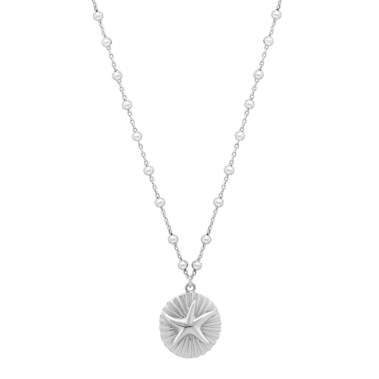Sterling Silver Rhodium Plated Starfish Medallion Necklace