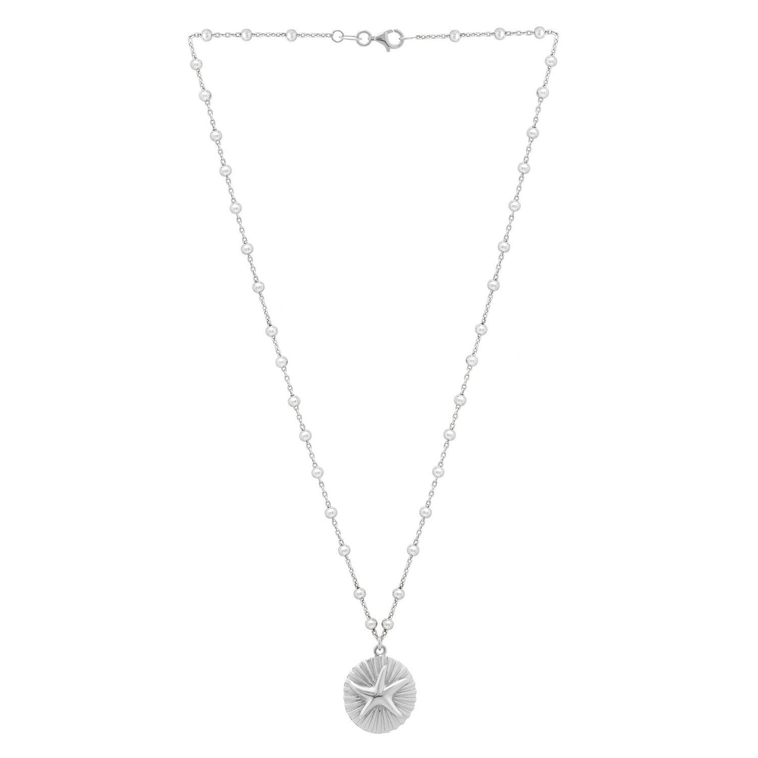 Sterling Silver Rhodium Plated Starfish Medallion Necklace