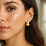 Sterling Silver Yellow Gold Plated Puffed Raindrop CZ Earrings