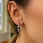 Sterling Silver Oval Hoop Braided Diamond Cut Earrings(4x22mm)