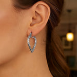 Sterling Silver Rhodium Plated Heart Style Hoop Diamond Cut Earrings(3x22mm)
