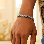 Oxidized Sterling Silver Mens Chain Bracelet in a Cable Motif (8.50 mm)