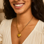 Sterling Silver Gold Plated Large Puffed Heart Long Necklace