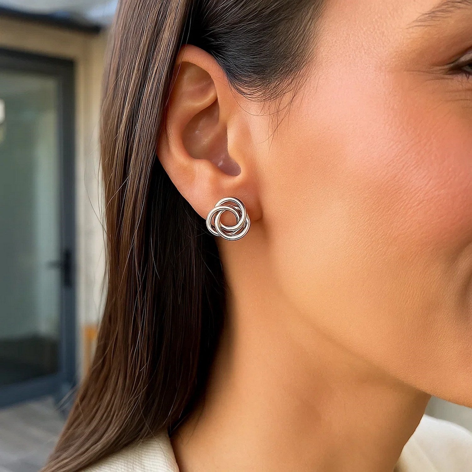 Polished Open Love Knot Earrings in Sterling Silver