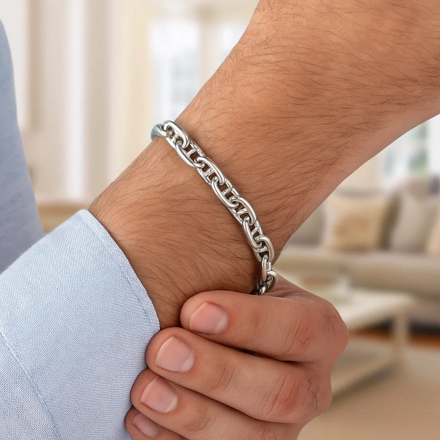 Sterling Silver Anchor Chain Bracelet (6.40 mm)