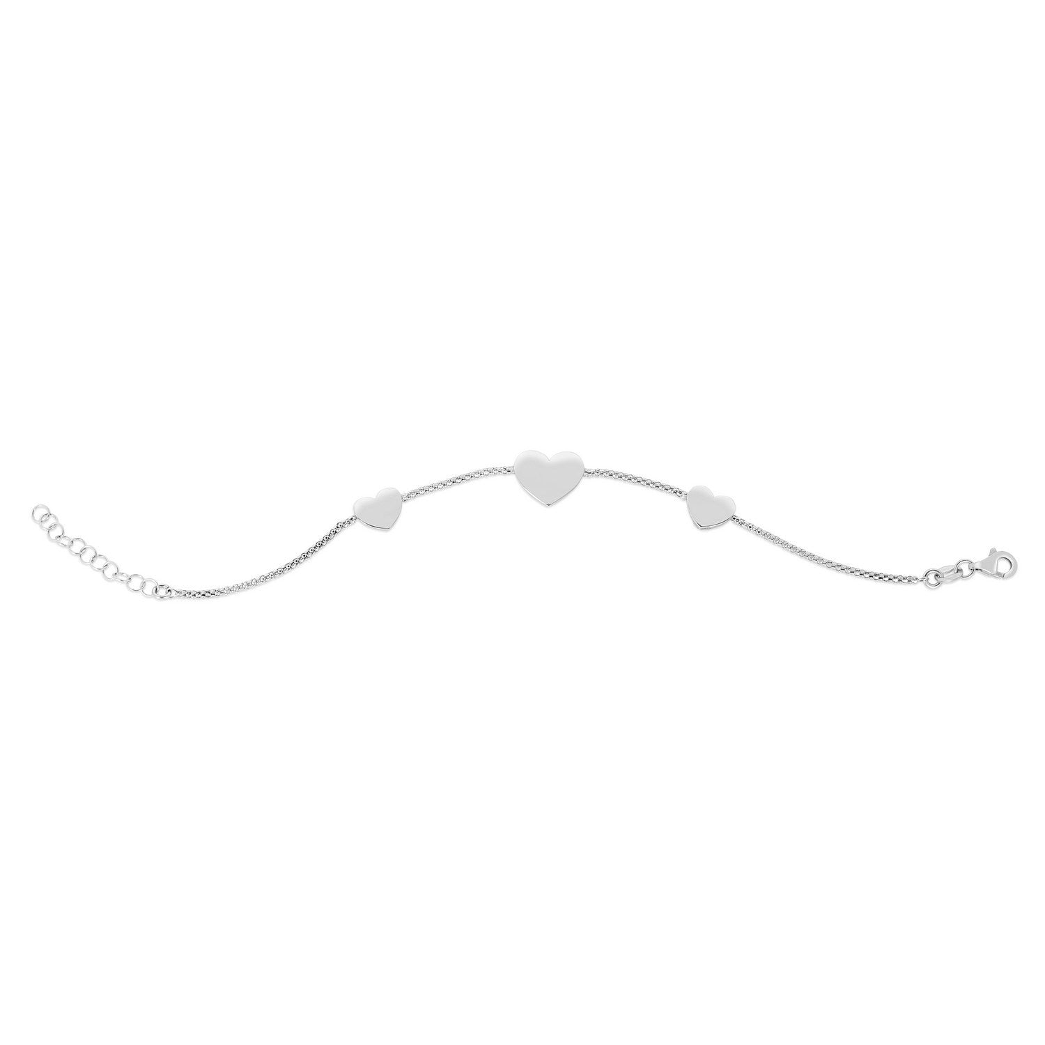 Sterling Silver Rhodium Plated Hearts Station Necklace