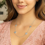 Sterling Silver Rhodium Plated Hearts Station Necklace