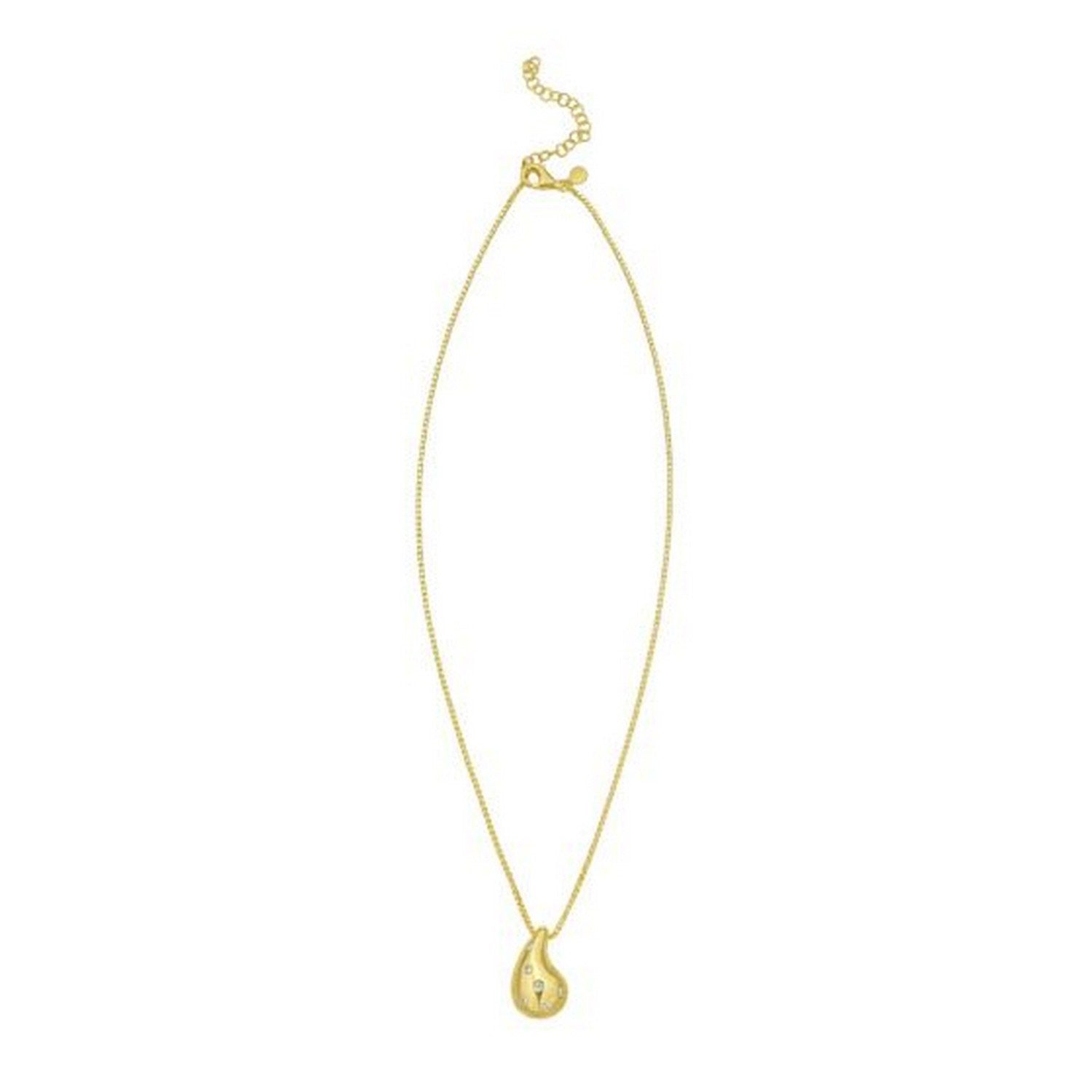 Sterling Silver Gold Plated Puffed Raindrop CZ Necklace