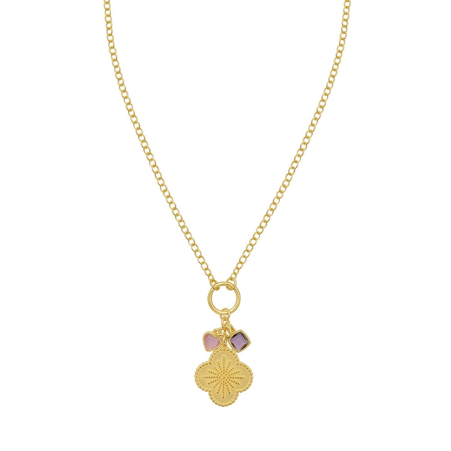 Sterling Silver Gold Plated Flower Cubic Zirconia Charm Necklace