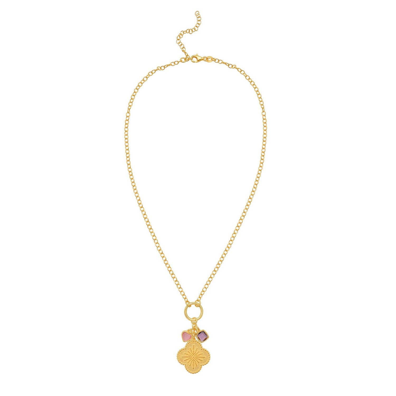 Sterling Silver Gold Plated Flower Cubic Zirconia Charm Necklace