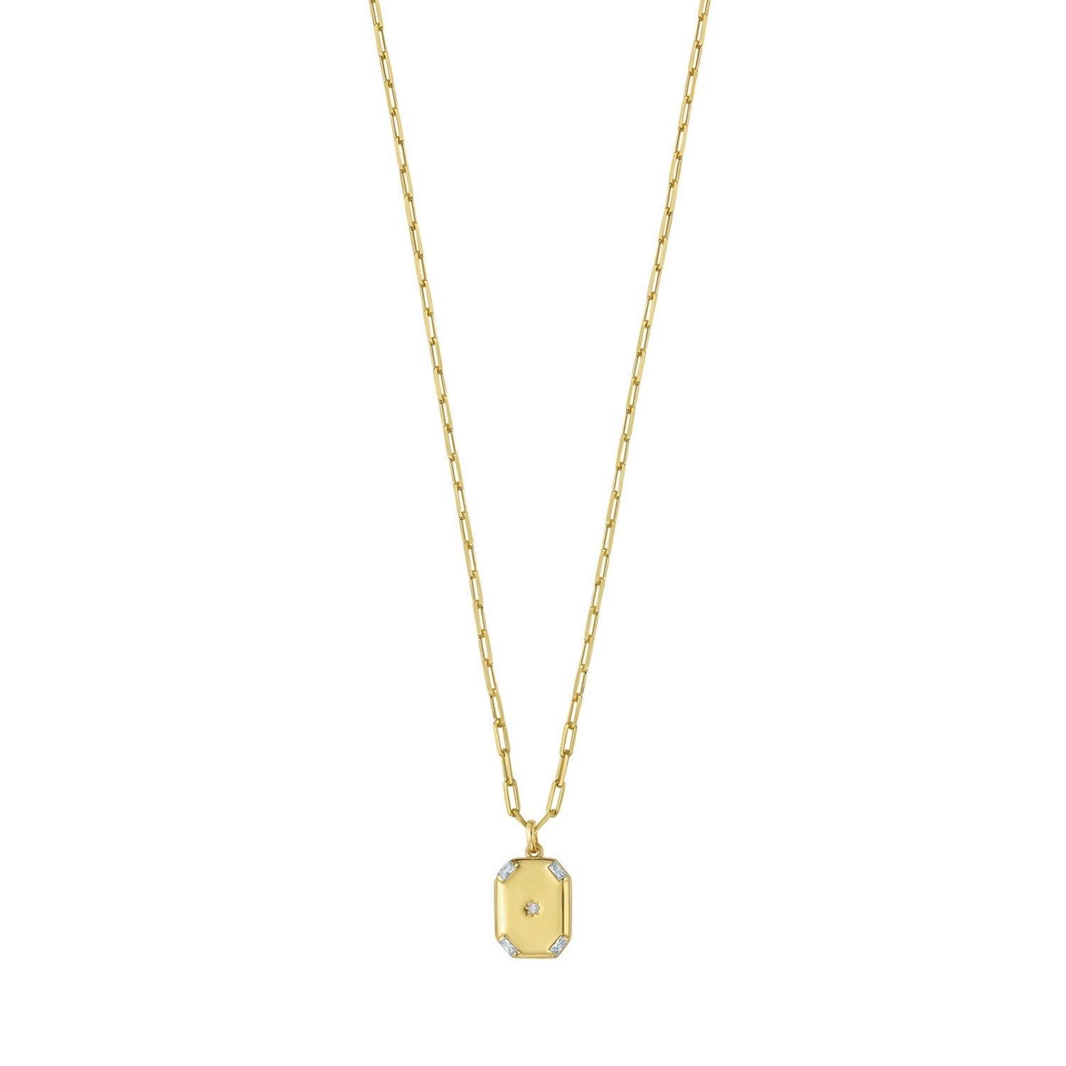 Sterling Silver Gold Plated Cubic Zirconia Octagonal Star Locket Necklace