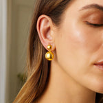 Sterling Silver Rhodium Plated Puffed Round Double Button Drop Earrings