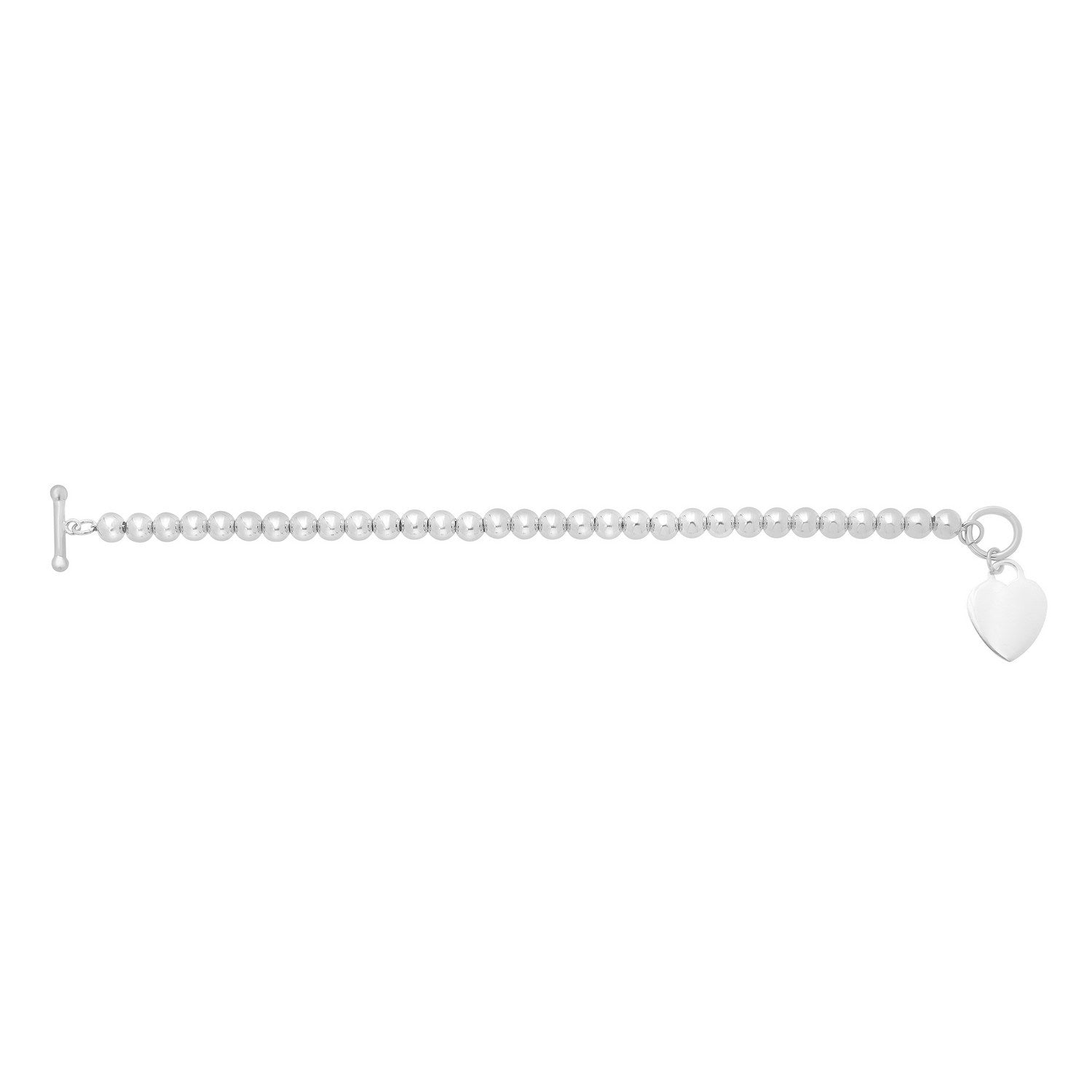 Sterling Silver Rhodium Plated Bead Toggle Heart Bracelet