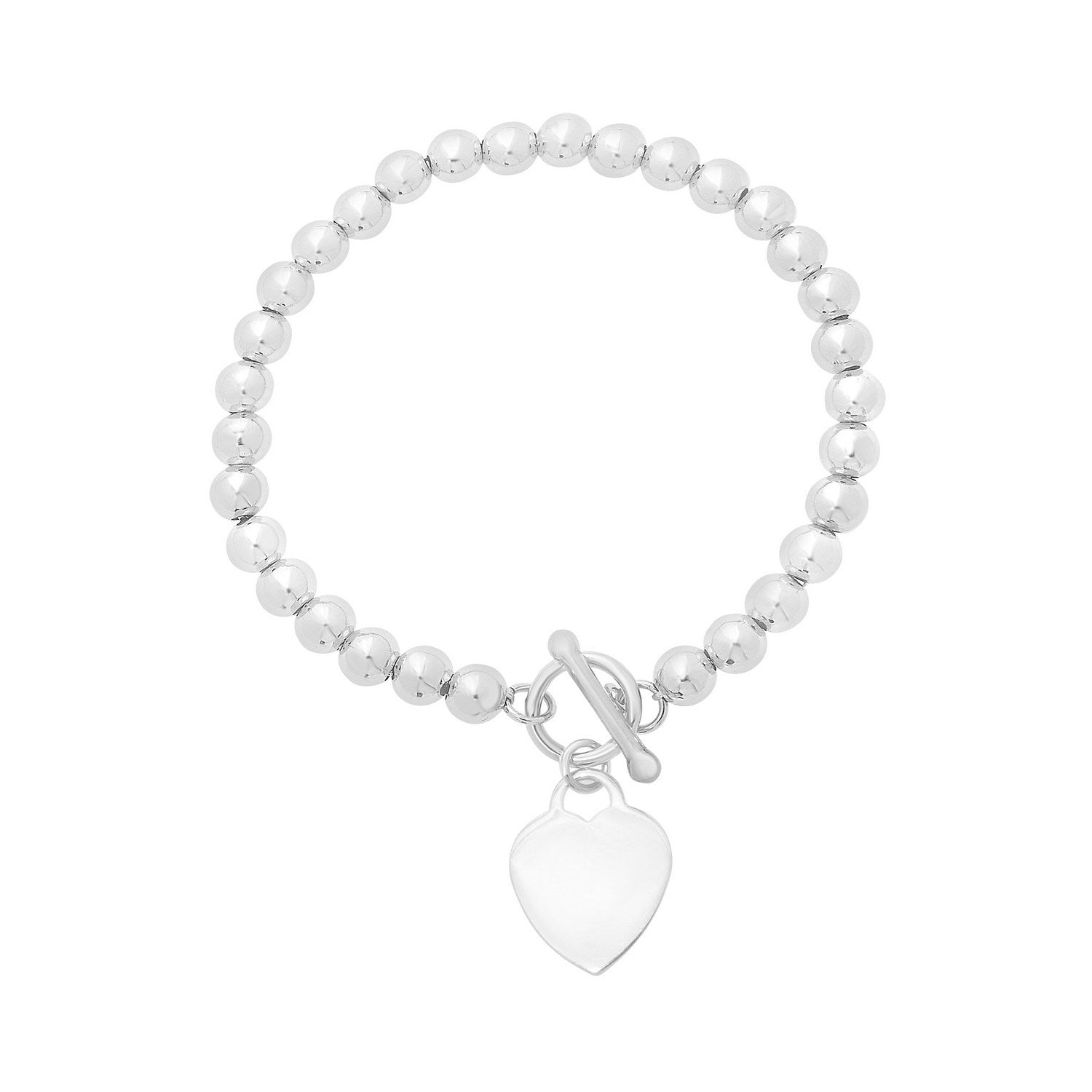 Sterling Silver Rhodium Plated Bead Toggle Heart Bracelet