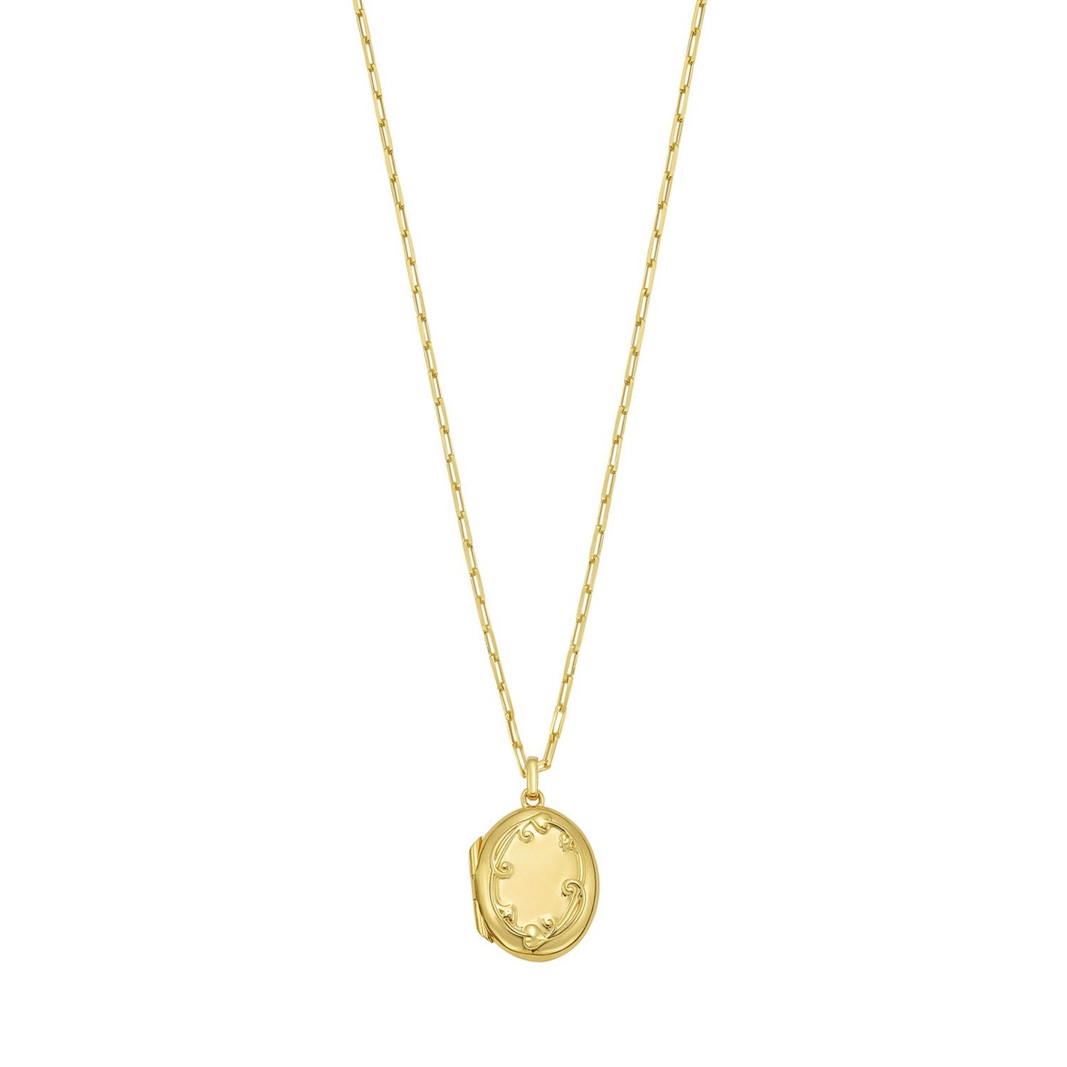 Sterling Silver Gold Plated Oval Vine Locket Necklace