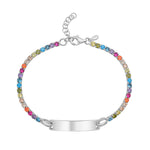 Sterling Silver Rhodium Plated Rainbow CZ ID Bracelet (2.70 mm)
