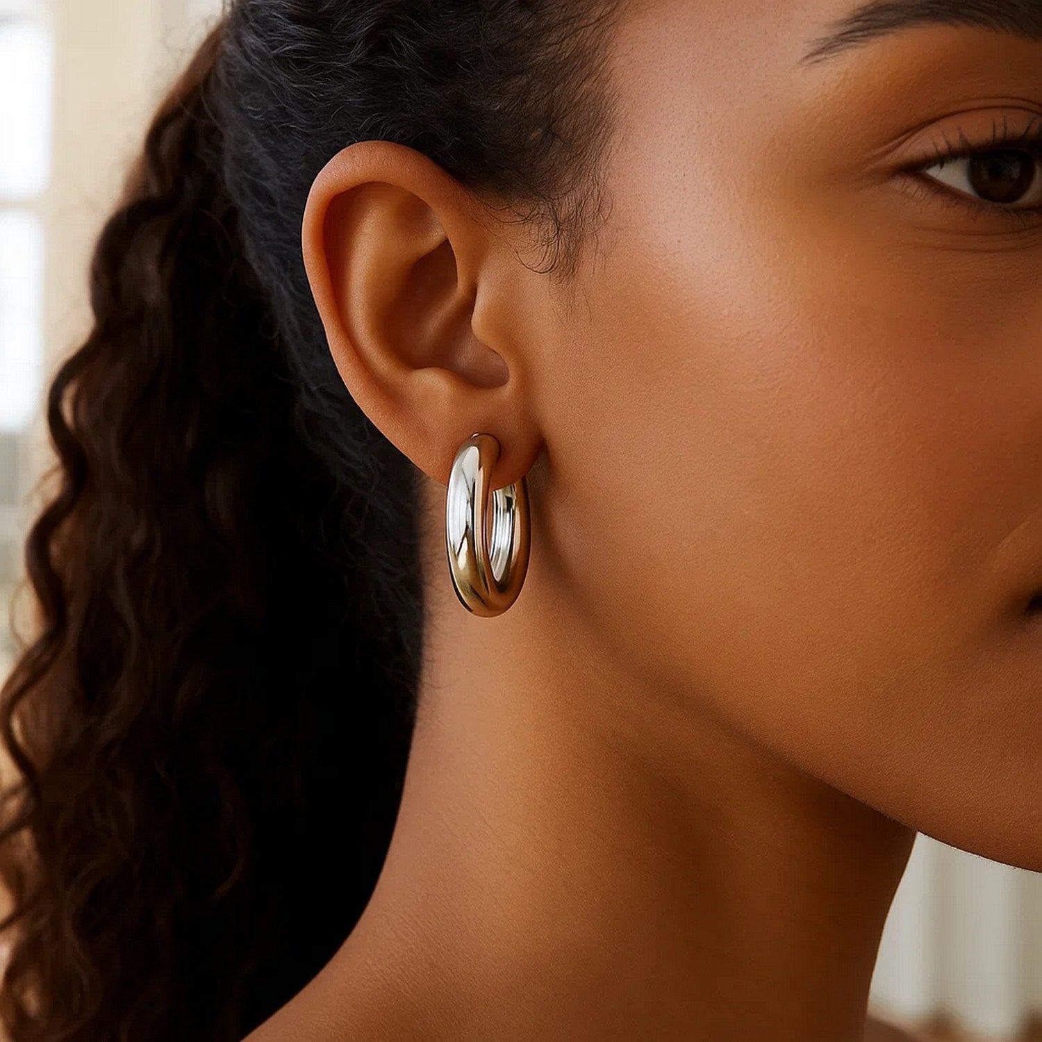 Sterling Silver Round Hoop Earrings (30 mm)