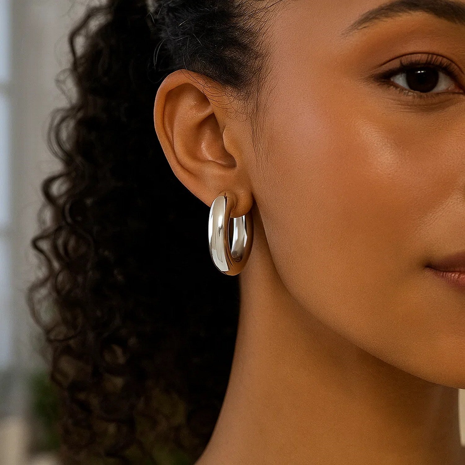 Sterling Silver Round Hoop Earrings (30 mm)
