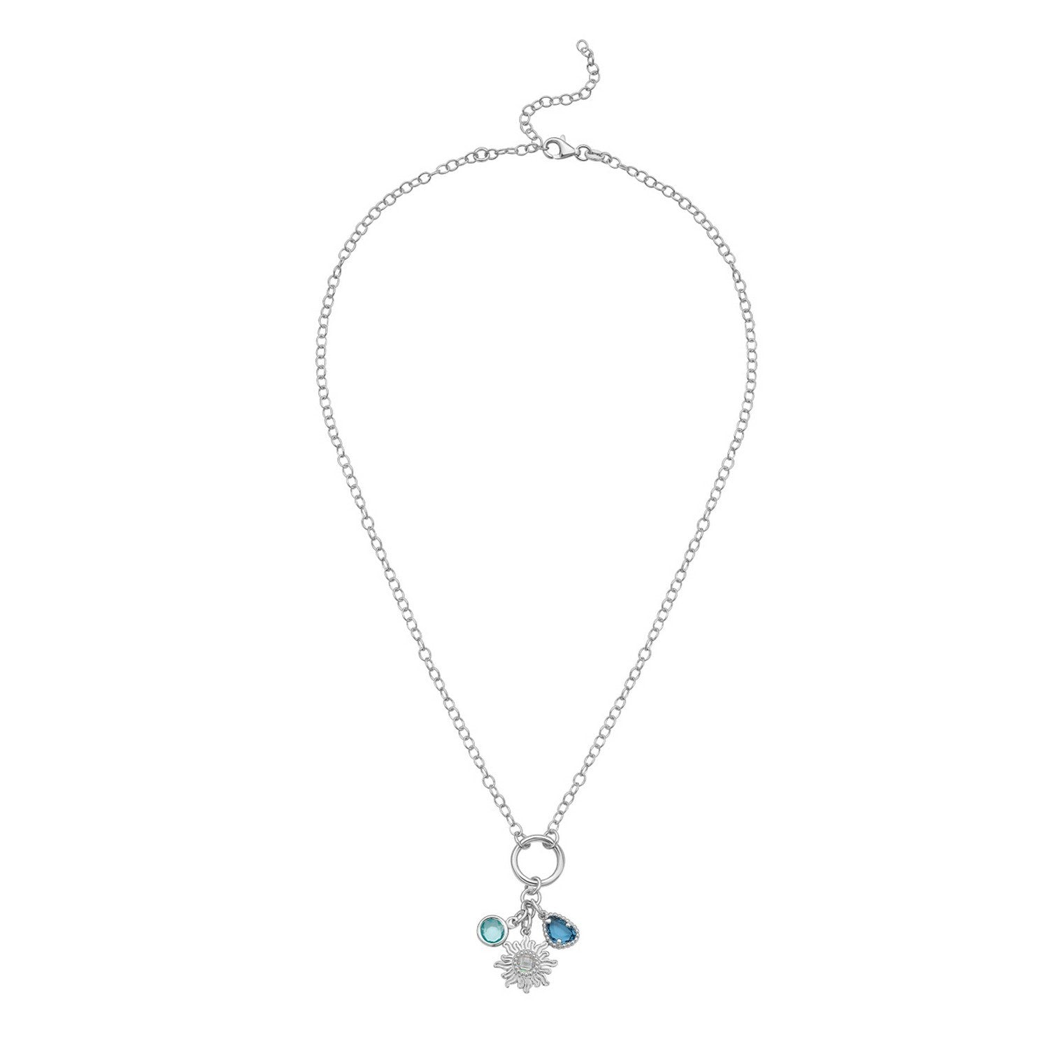 Sterling Silver Rhodium Plated Sunflower Cubic Zirconia Charm Necklace