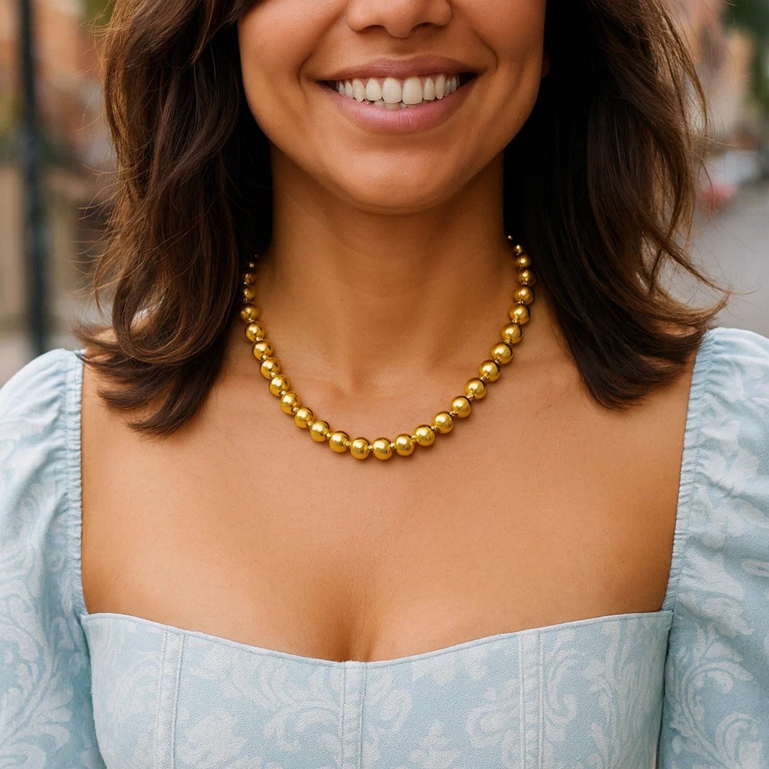 Sterling Silver Gold Plated Bold Bead Necklace