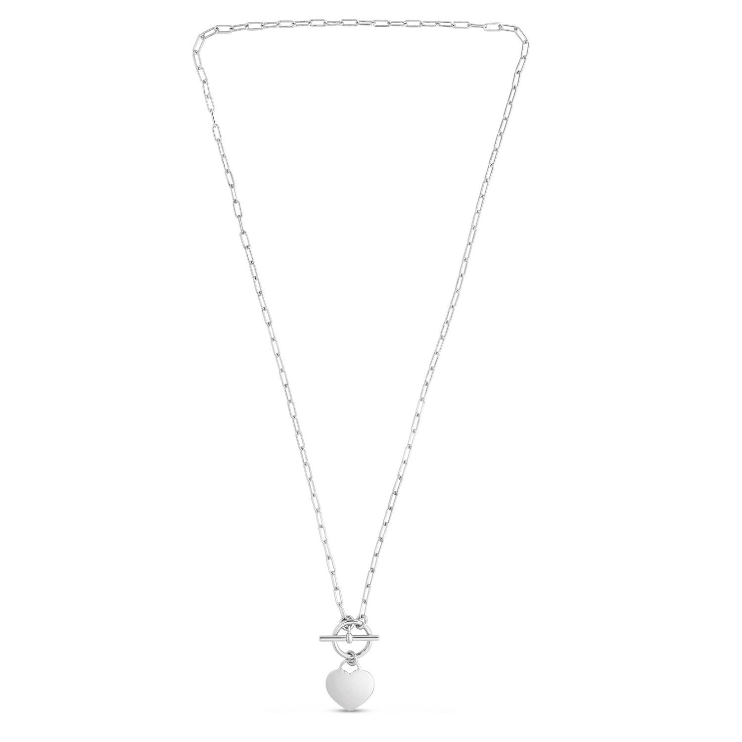 Sterling Silver Rhodium Plated Heart Toggle Necklace