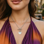 Sterling Silver Rhodium Plated Heart Toggle Necklace
