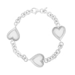 Sterling Silver Rhodium Plated Puffed Triple Heart Bracelet