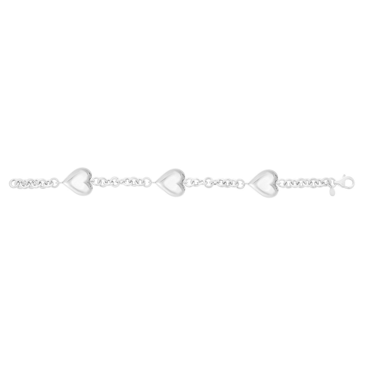 Sterling Silver Rhodium Plated Puffed Triple Heart Bracelet