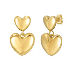 Sterling Silver Yellow Gold Plated Puffed Double Heart Drop Earrings
