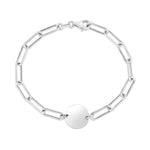 Sterling Silver Rhodium Plated Engravable Circle Paperclip Bracelet (2.10 mm)