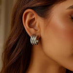 Sterling Silver Triple Row C Hoop Earrings