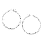 Sterling Silver Rhodium Plated Woven Style Polished Hoop Earrings(2x30mm)