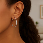 Sterling Silver Rhodium Plated Thin Large Polished Hoop Earrings (2x40mm)
