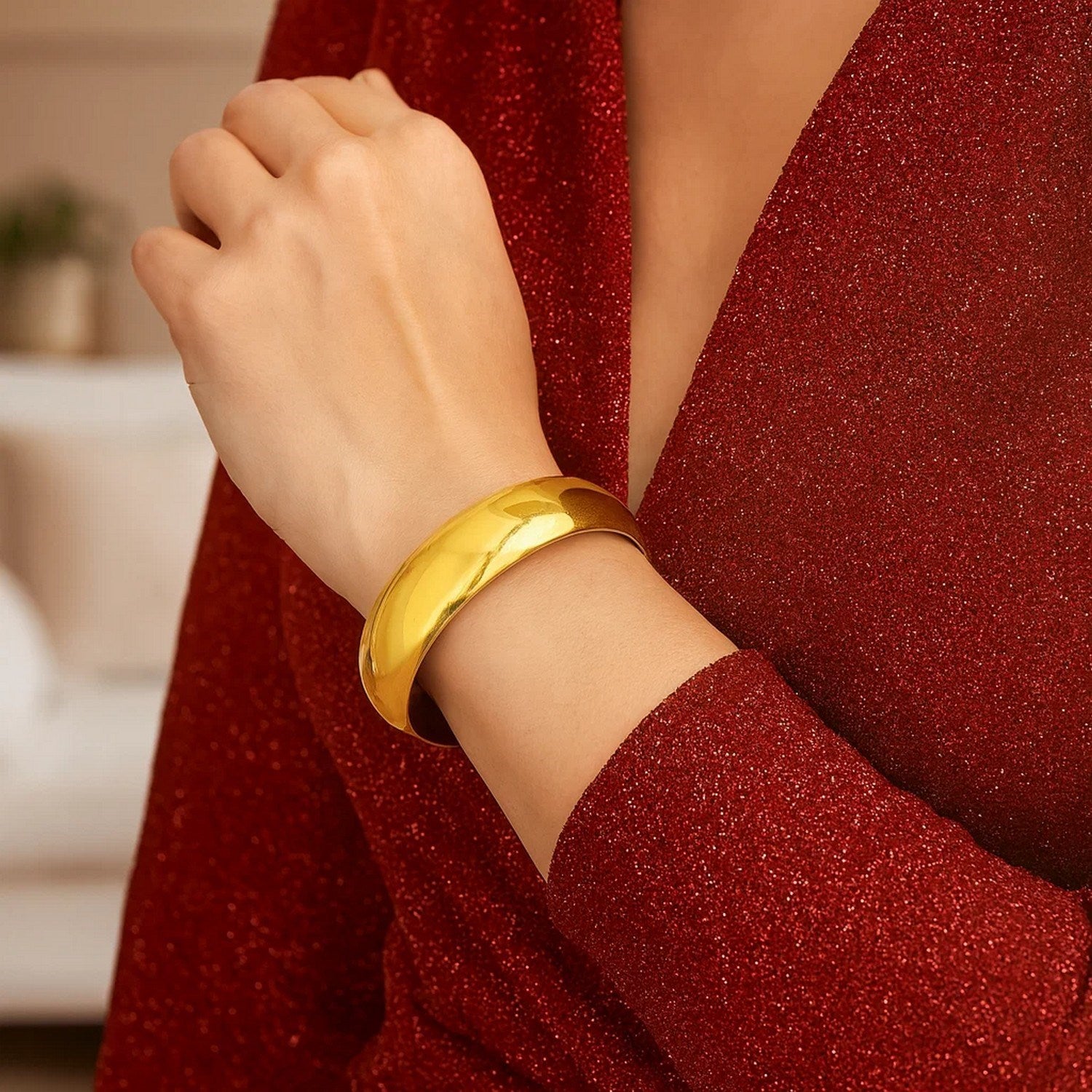 Sterling Silver Gold Plated Domed Classic Bangle (18.50 mm)