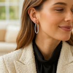 Sterling Silver Rhodium Plated Polished Motif Hoop Earrings (3x35mm)