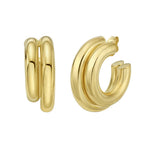 Sterling Silver Yellow Gold Plated Double Row Big and Small Round Hoop Earrings