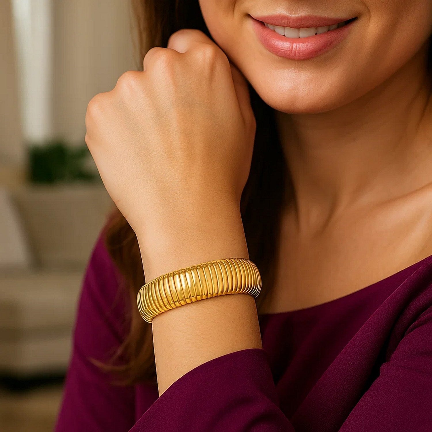 Sterling Silver Yellow Gold Plated Extra Thick Tubogas Bracelet (18.00 mm)
