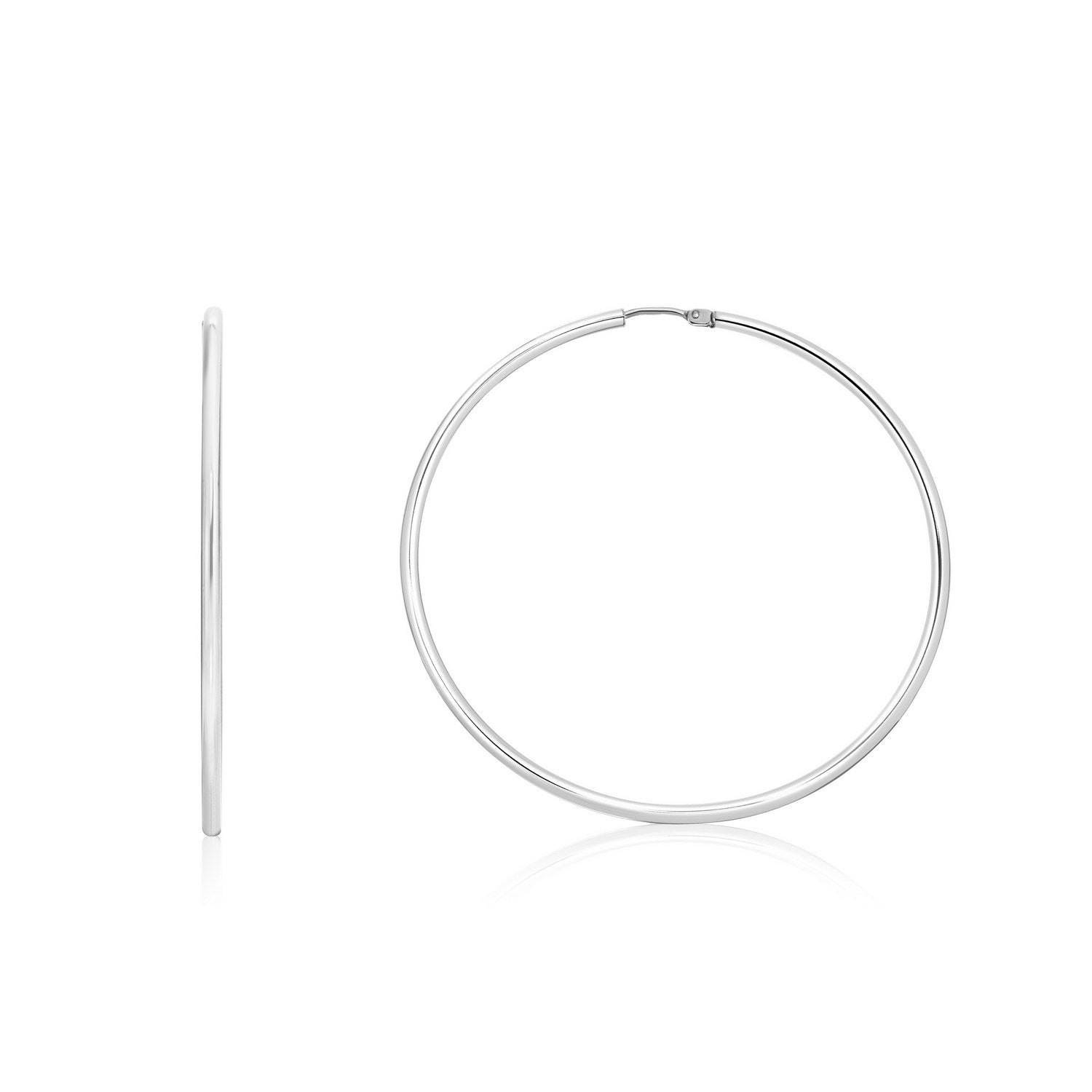 Rhodium Plated Endless Hoop Earrings in Sterling Silver