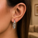 Sterling Silver Round Twisted Hoop Earrings(3x20mm)