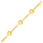 Sterling Silver Yellow Gold Plated Extra Puffed Triple Heart Bracelet