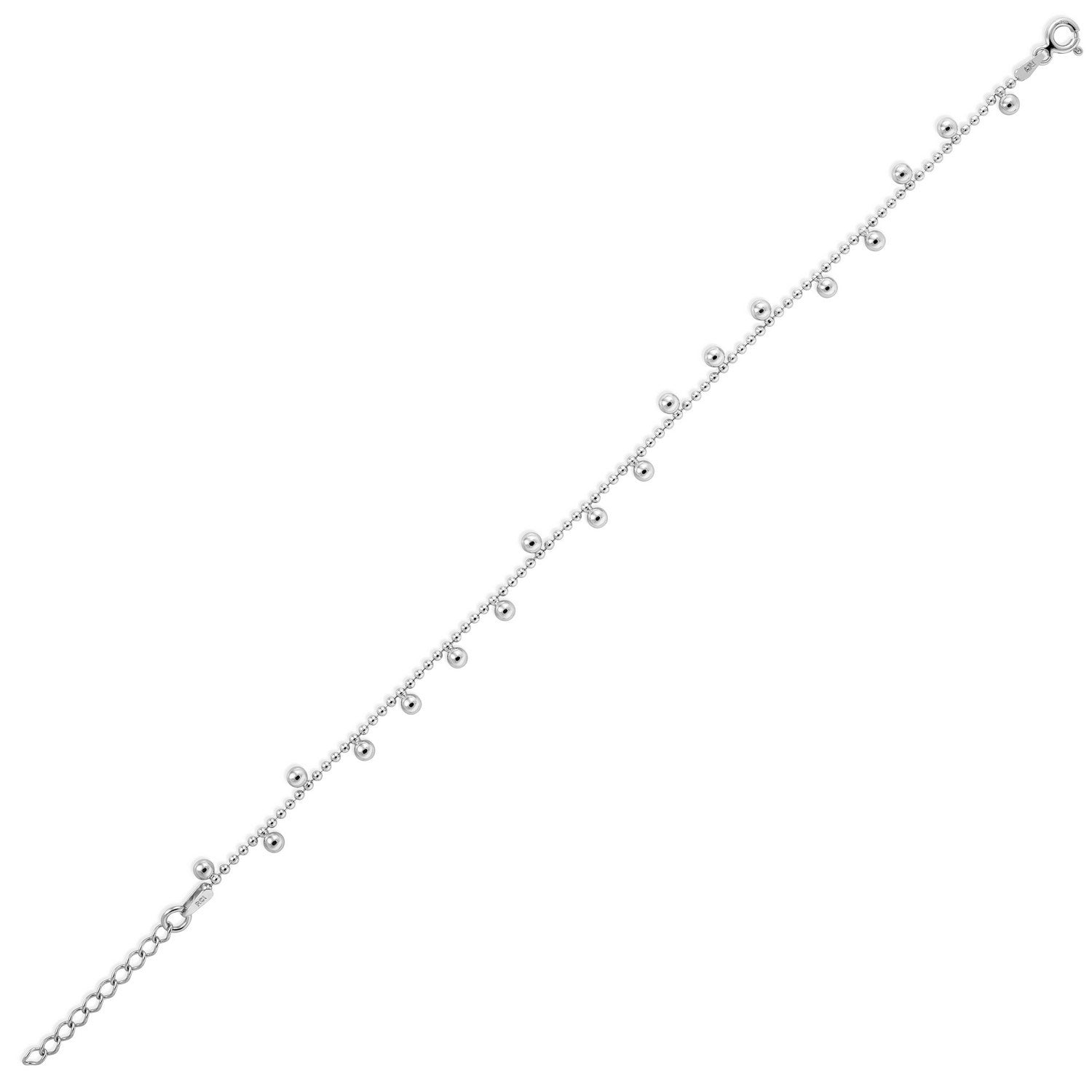 Sterling Silver Rhodium Plated Drop Bead Bracelet